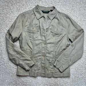 EDDIE BAUER Women’s Field Utility Jacket Linen Blend Khaki Tan Size Medium